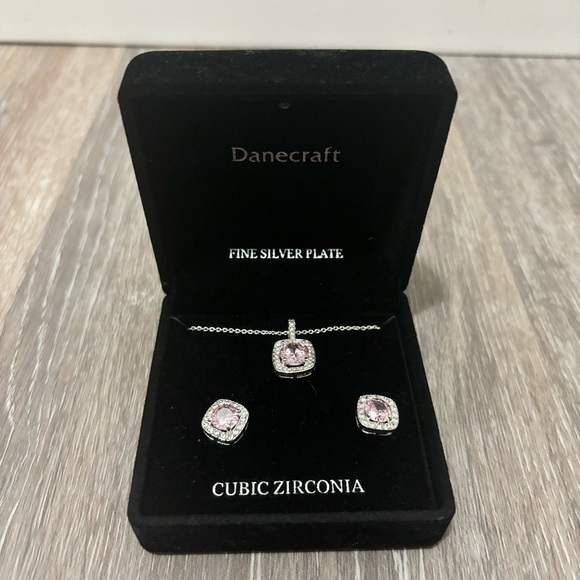 Danecraft CZ Cushion Cut Pendant Necklace & Earrings Set - Picture 4 of 6